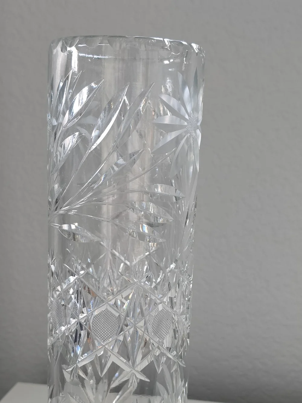 Antique Cut Crystal Tall Bud Vase - Clear